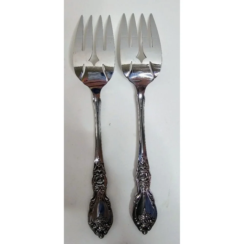 Oneida Words Wordsworth Pattern Silver Plated Serving/Salad Forks - Set of 2